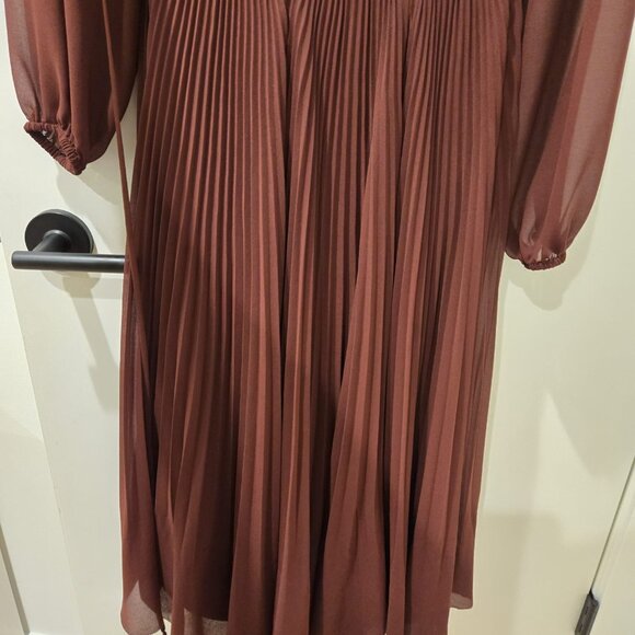 Aritzia Wilfred Beaune Dress Pleated Wrap Long Sleeve Burgundy Size Extra Small - Picture 13 of 13